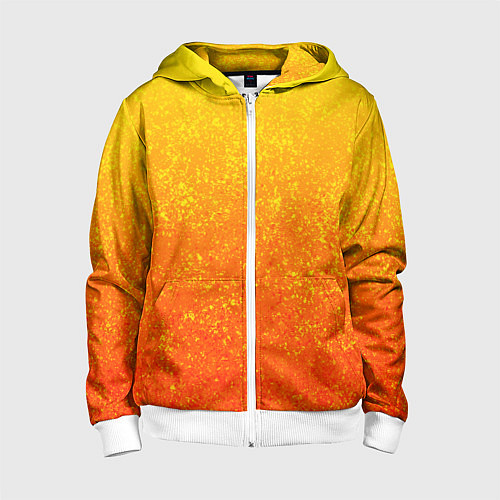 Детская толстовка на молнии Огненный жёлто-оранжевый текстурированый градиент / 3D-Белый – фото 1