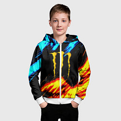 Толстовка на молнии детская Monster energy текстура огненная, цвет: 3D-белый — фото 2