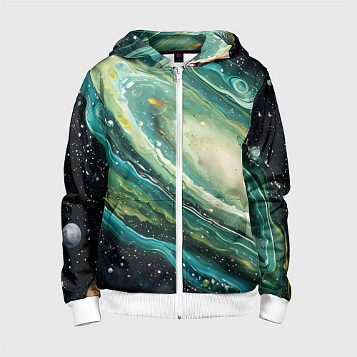 Детская толстовка на молнии Зеленая вселенная / 3D-Белый – фото 1