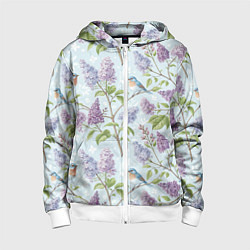 Толстовка на молнии детская Птицы и сирень, цвет: 3D-белый