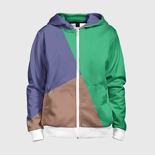 Детская толстовка на молнии Триада зелёный фиолетовый и коричневый геометричны / 3D-Белый – фото 1
