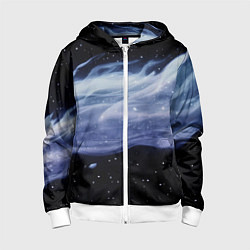 Толстовка на молнии детская Синяя волна в космосе - текстура, цвет: 3D-белый