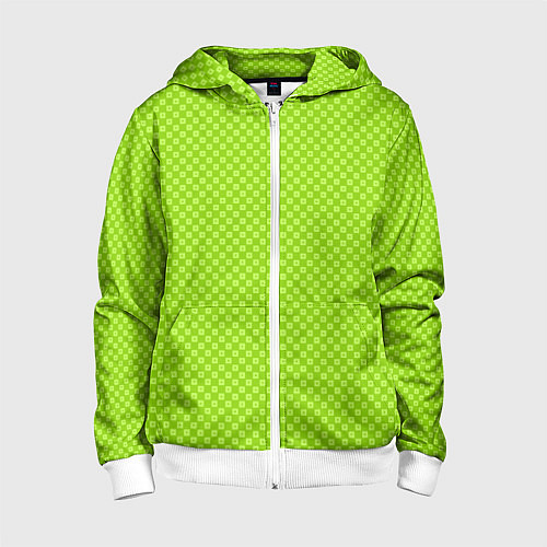 Детская толстовка на молнии Салатовый паттерн в мелкий квадратик / 3D-Белый – фото 1
