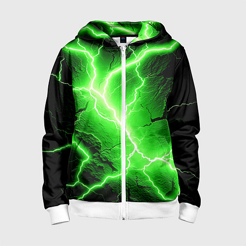 Детская толстовка на молнии Color green black / 3D-Белый – фото 1