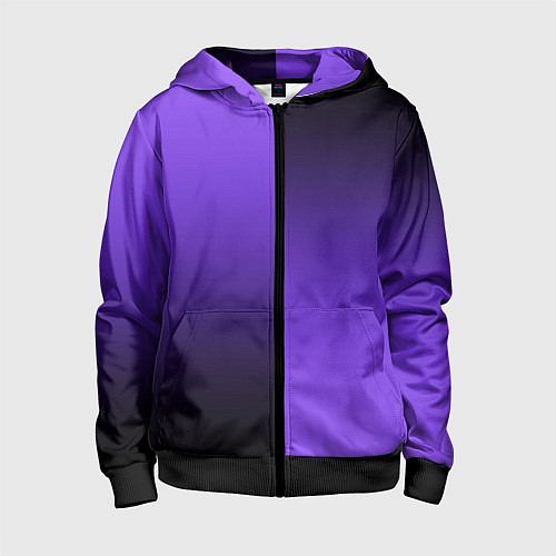 Детская толстовка на молнии Чёрно-сиреневый градиент пополам / 3D-Черный – фото 1