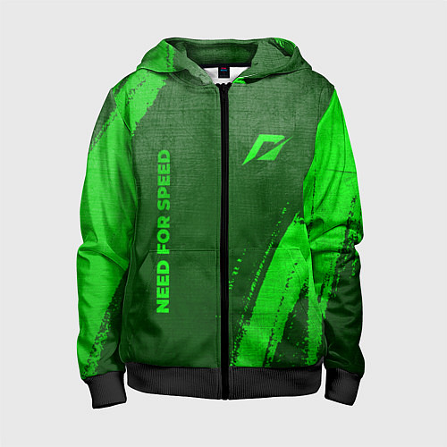 Детская толстовка на молнии Need for Speed - green gradient вертикально / 3D-Черный – фото 1