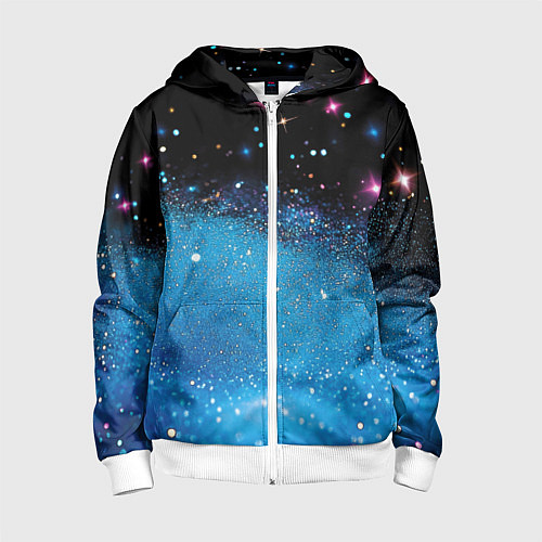 Детская толстовка на молнии Синяя текстура из блестящих звездочек / 3D-Белый – фото 1