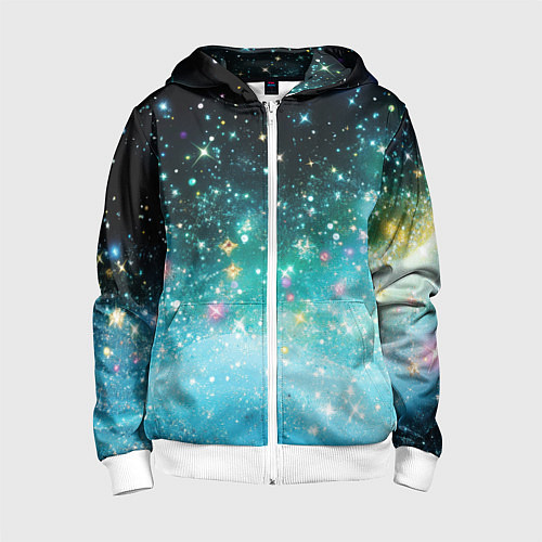 Детская толстовка на молнии Бирюзовые блестки фон / 3D-Белый – фото 1