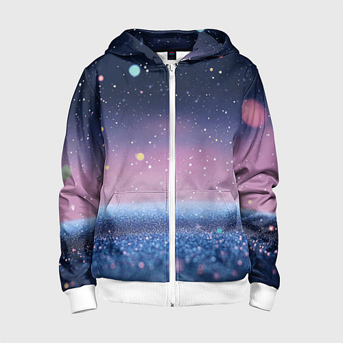 Детская толстовка на молнии Закат с блестками - текстура / 3D-Белый – фото 1