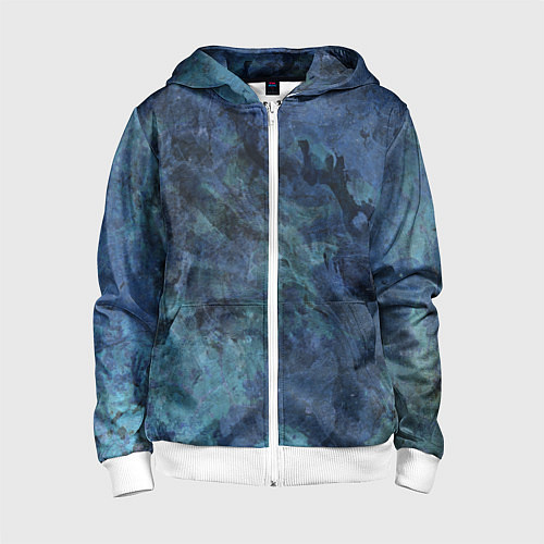 Детская толстовка на молнии Абстракция - dark blue sea stone / 3D-Белый – фото 1