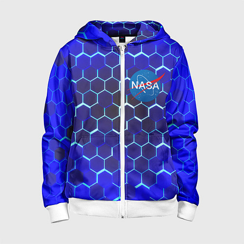 Детская толстовка на молнии Nasa голубая броня / 3D-Белый – фото 1
