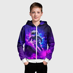 Толстовка на молнии детская Космонавт в неоновых облаках, цвет: 3D-белый — фото 2