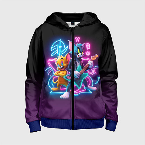 Детская толстовка на молнии Гитарист Том и вокалист Джерри - неоновое свечение / 3D-Синий – фото 1
