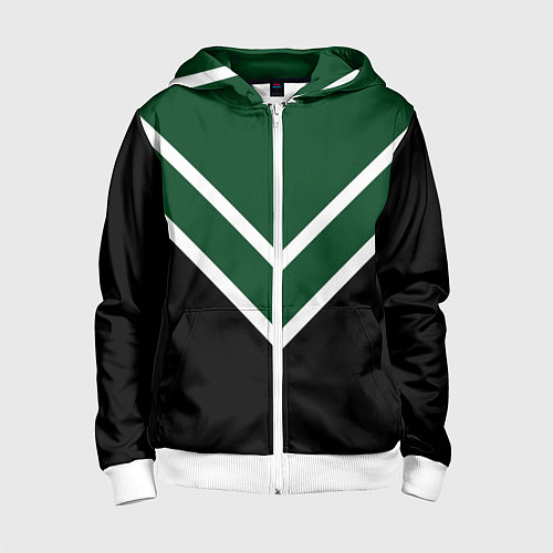 Детская толстовка на молнии Зелёный с чёрным и белые полосы / 3D-Белый – фото 1