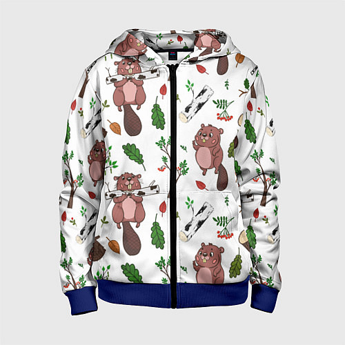 Детская толстовка на молнии Бобер и полено / 3D-Синий – фото 1