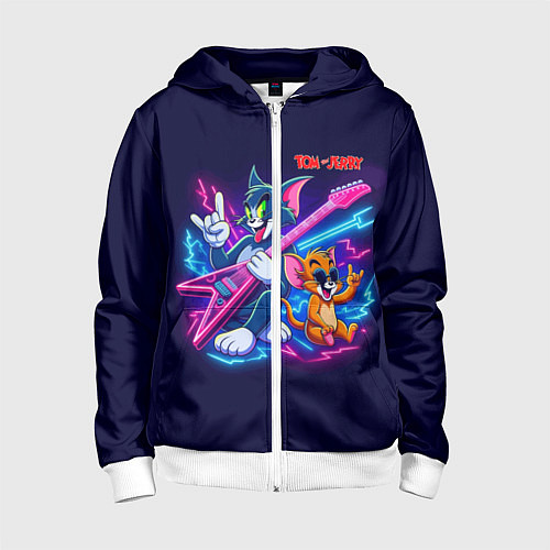 Детская толстовка на молнии Том и Джерри рок музыканты - неоновое свечение / 3D-Белый – фото 1