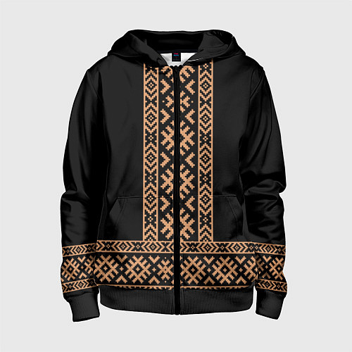 Детская толстовка на молнии Славянский золотой узор на черном - вышиванка руба / 3D-Черный – фото 1