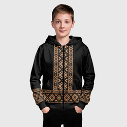 Толстовка на молнии детская Славянский золотой узор на черном - вышиванка руба, цвет: 3D-черный — фото 2