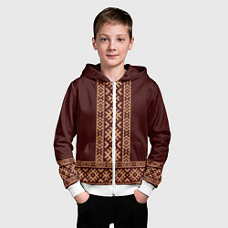 Толстовка на молнии детская Золотой узор на бордовом - вышиванка рубаха, цвет: 3D-белый — фото 2