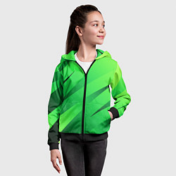 Толстовка на молнии детская Сочный зелёный абстрактные полосы, цвет: 3D-черный — фото 2
