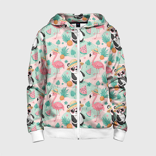 Детская толстовка на молнии Панда фламинго лето ананас / 3D-Белый – фото 1