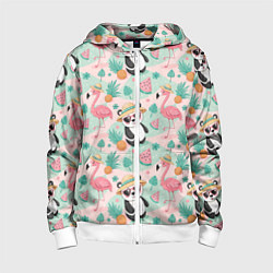 Толстовка на молнии детская Панда фламинго лето ананас, цвет: 3D-белый