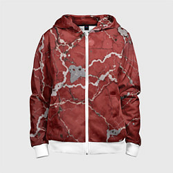 Толстовка на молнии детская Красно-серый мрамор, цвет: 3D-белый