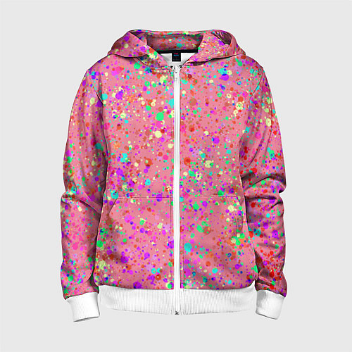 Детская толстовка на молнии Розовый с разноцветными брызгами / 3D-Белый – фото 1