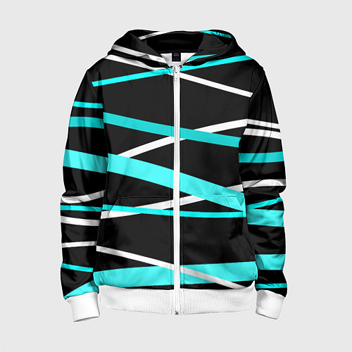 Детская толстовка на молнии Чёрный с бело-голубыми полосами / 3D-Белый – фото 1