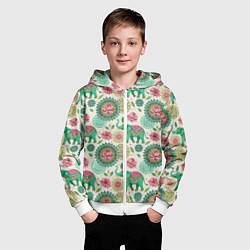 Толстовка на молнии детская Слоны и мандалы паттерн в индийской стилистике, цвет: 3D-белый — фото 2