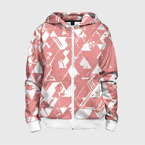 Детская толстовка на молнии Розовый с белыми вставками абстрактный / 3D-Белый – фото 1