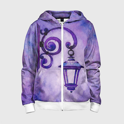 Детская толстовка на молнии Уличный фиолетовый фонарь / 3D-Белый – фото 1