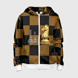 Детская толстовка на молнии Шахматные фигуры на коричнево-черной доске