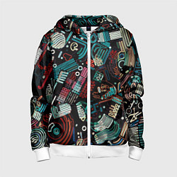 Толстовка на молнии детская Чёрный с абстрактными полосами, цвет: 3D-белый