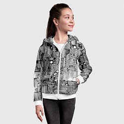 Толстовка на молнии детская Чёрно-белые абстракция точки полоски, цвет: 3D-белый — фото 2