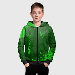 Толстовка на молнии детская Watch Dogs - green gradient вертикально, цвет: 3D-черный — фото 2