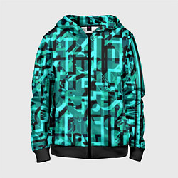 Толстовка на молнии детская Неоновый голубой объёмный эффект, цвет: 3D-черный