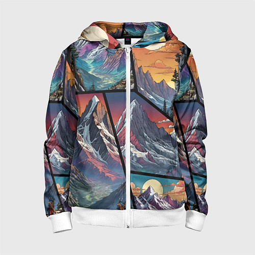 Детская толстовка на молнии Горы в стиле фэнтези / 3D-Белый – фото 1