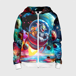 Толстовка на молнии детская Том и Джерри летят в ракете - нейроарт, цвет: 3D-белый