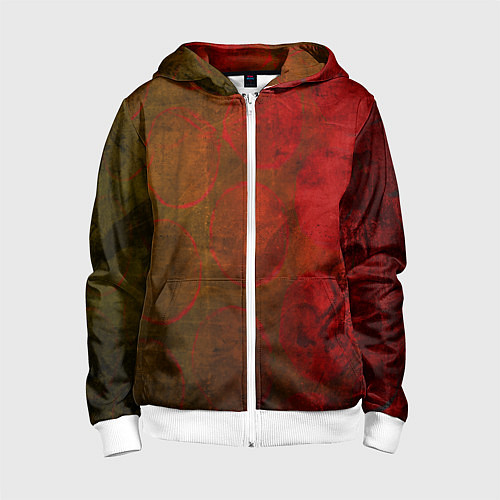 Детская толстовка на молнии Абстракция - green circles in red / 3D-Белый – фото 1