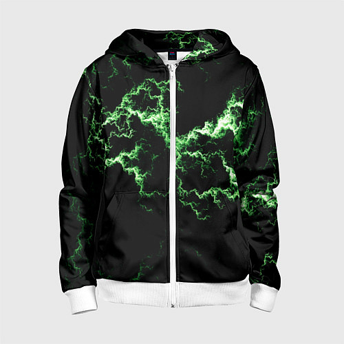 Детская толстовка на молнии Lightning green glow / 3D-Белый – фото 1