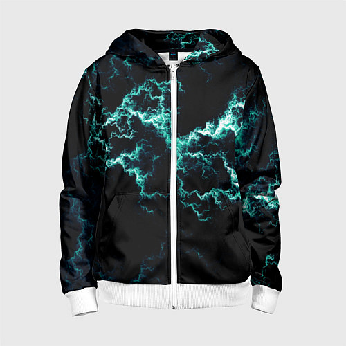 Детская толстовка на молнии Lightning light blue glow / 3D-Белый – фото 1