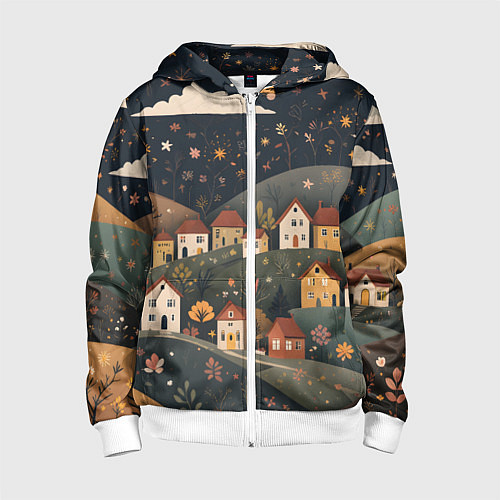 Детская толстовка на молнии Сказочный городок / 3D-Белый – фото 1