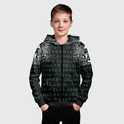 Толстовка на молнии детская Руны и татуировки викингов, цвет: 3D-черный — фото 2