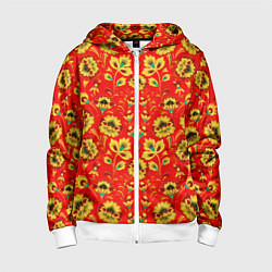 Толстовка на молнии детская Традиционный русский узор, цвет: 3D-белый