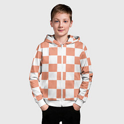 Толстовка на молнии детская Квадраты оранжевые, цвет: 3D-белый — фото 2