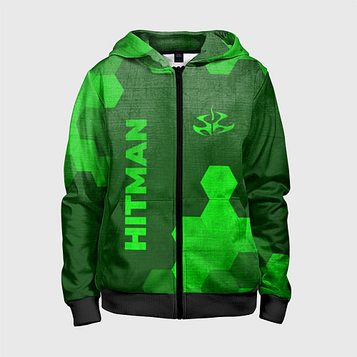 Детская толстовка на молнии Hitman - green gradient вертикально / 3D-Черный – фото 1