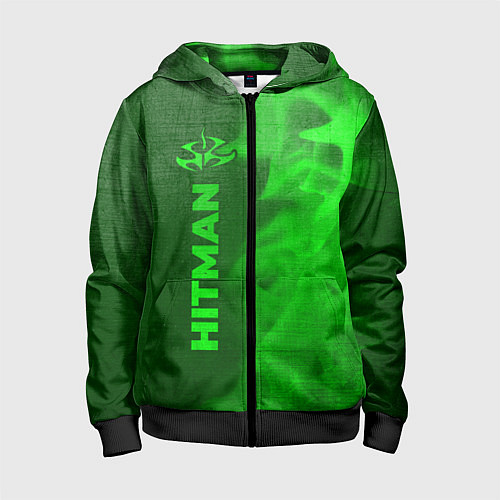 Детская толстовка на молнии Hitman - green gradient по-вертикали / 3D-Черный – фото 1
