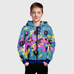 Толстовка на молнии детская Брызги краски розовой желтой и темно синей, цвет: 3D-синий — фото 2