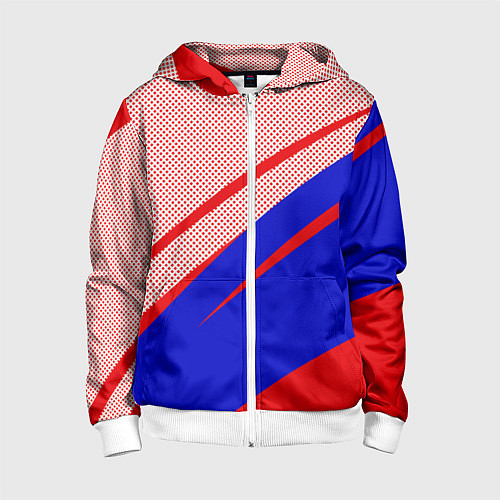 Детская толстовка на молнии Красно-синий текстурный с полосами / 3D-Белый – фото 1